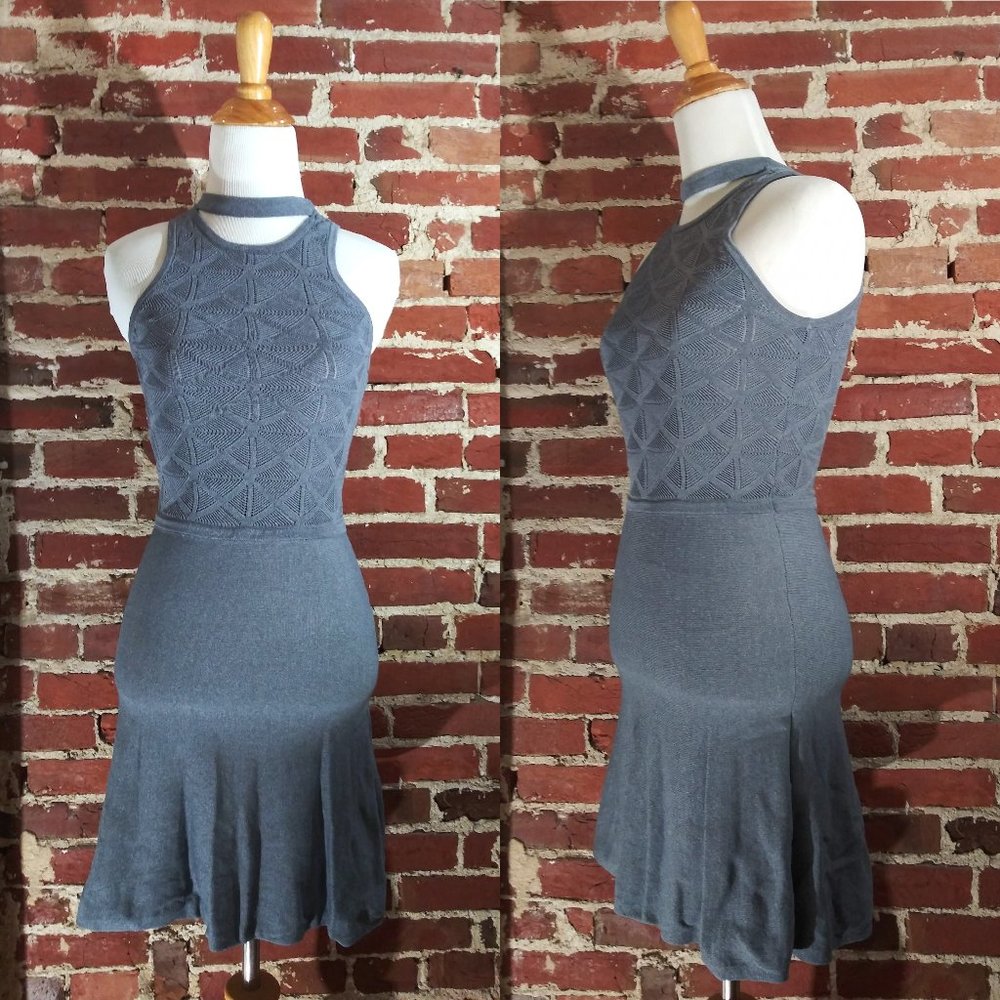 Ali & Jay "Palacio De Bellas" grey knit triangle-pattern fit flare cut-out dress